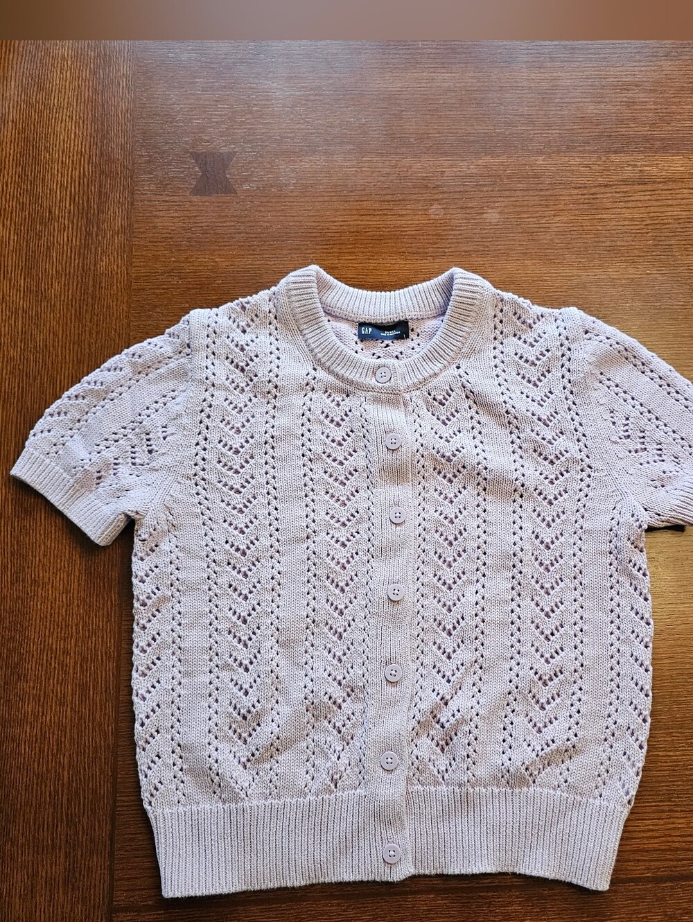 Gap Lavendar Pointelle Short Sleeve Cardigan Sweater Small
